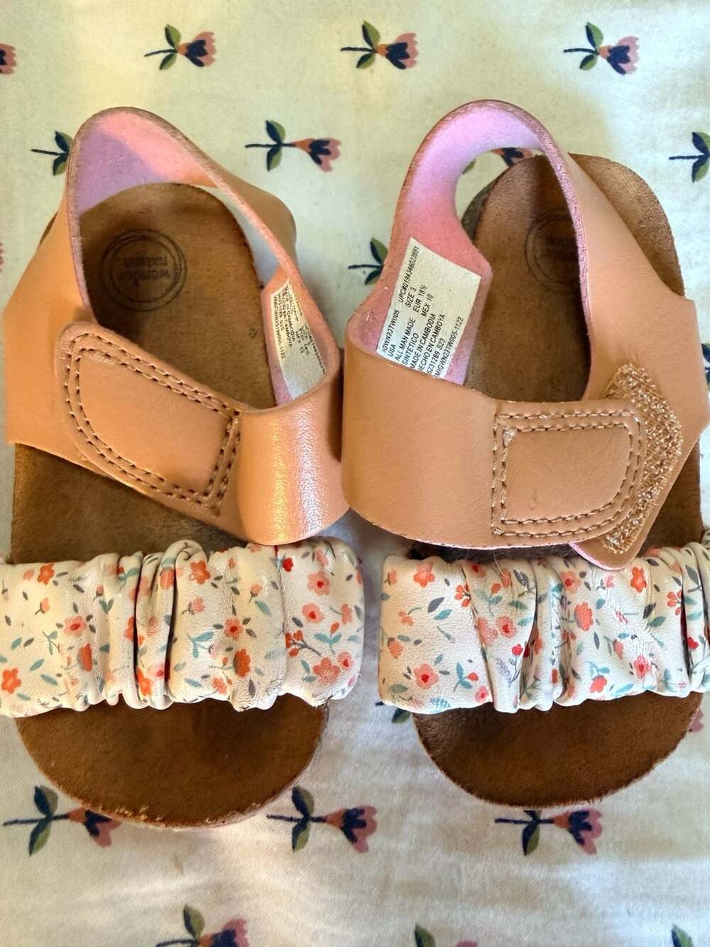 Wonder Nation Toddler Girls Pink Floral Ruffle Sandals Size 3
